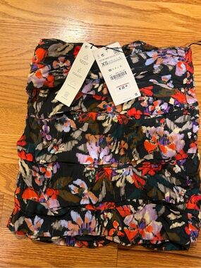Zara Floral Tiered Mini Skirt in Black with Red & Lavender Print